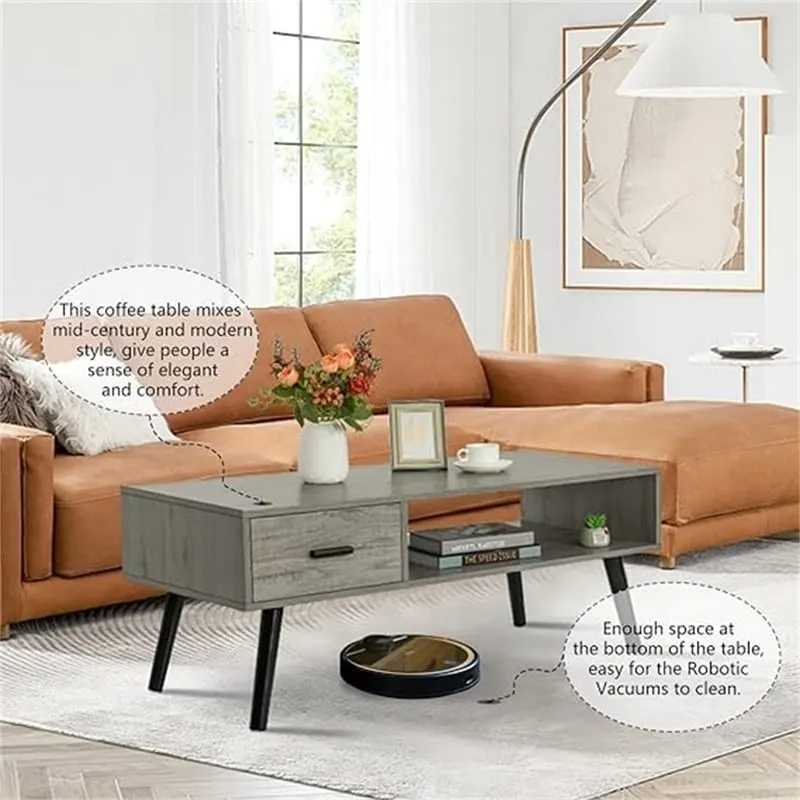 A coffee table with drawers