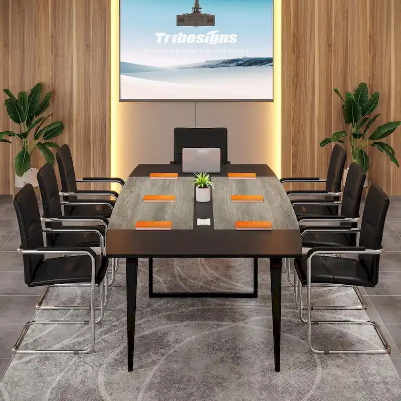 8FT Conference Table,Boat Shaped Meeting Table with Rectangle Grommet