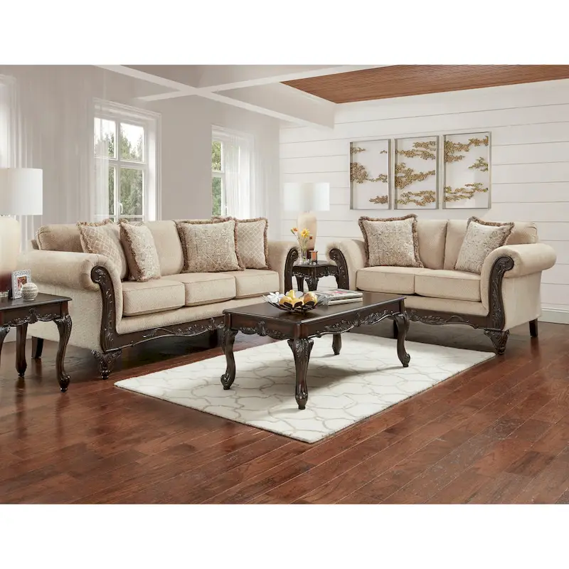 Hernen 2-Piece Carved Wood Frame Living Room Set