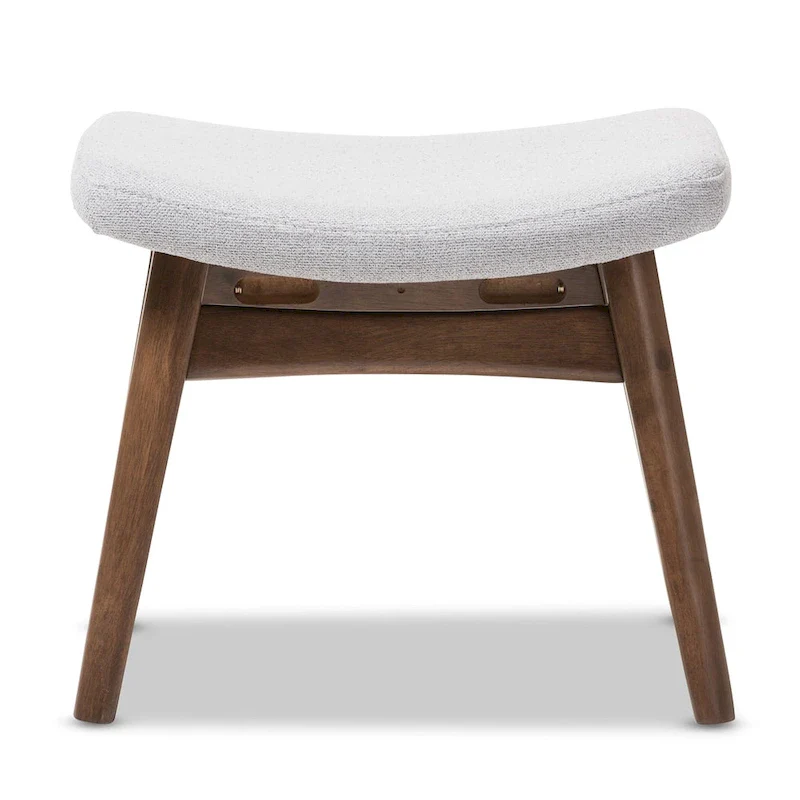 Light Grey Fabric Upholstered Footstool with Walnut Frame