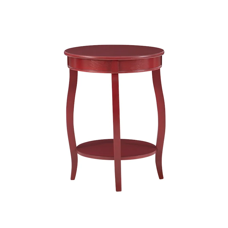 White Round Side Table with Lower Shelf & Cabriole Legs, 1-Person