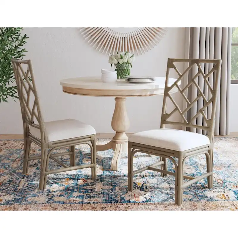 Natural Rattan Handmade Chippendale Cushioned Dining Chairs by East at Main