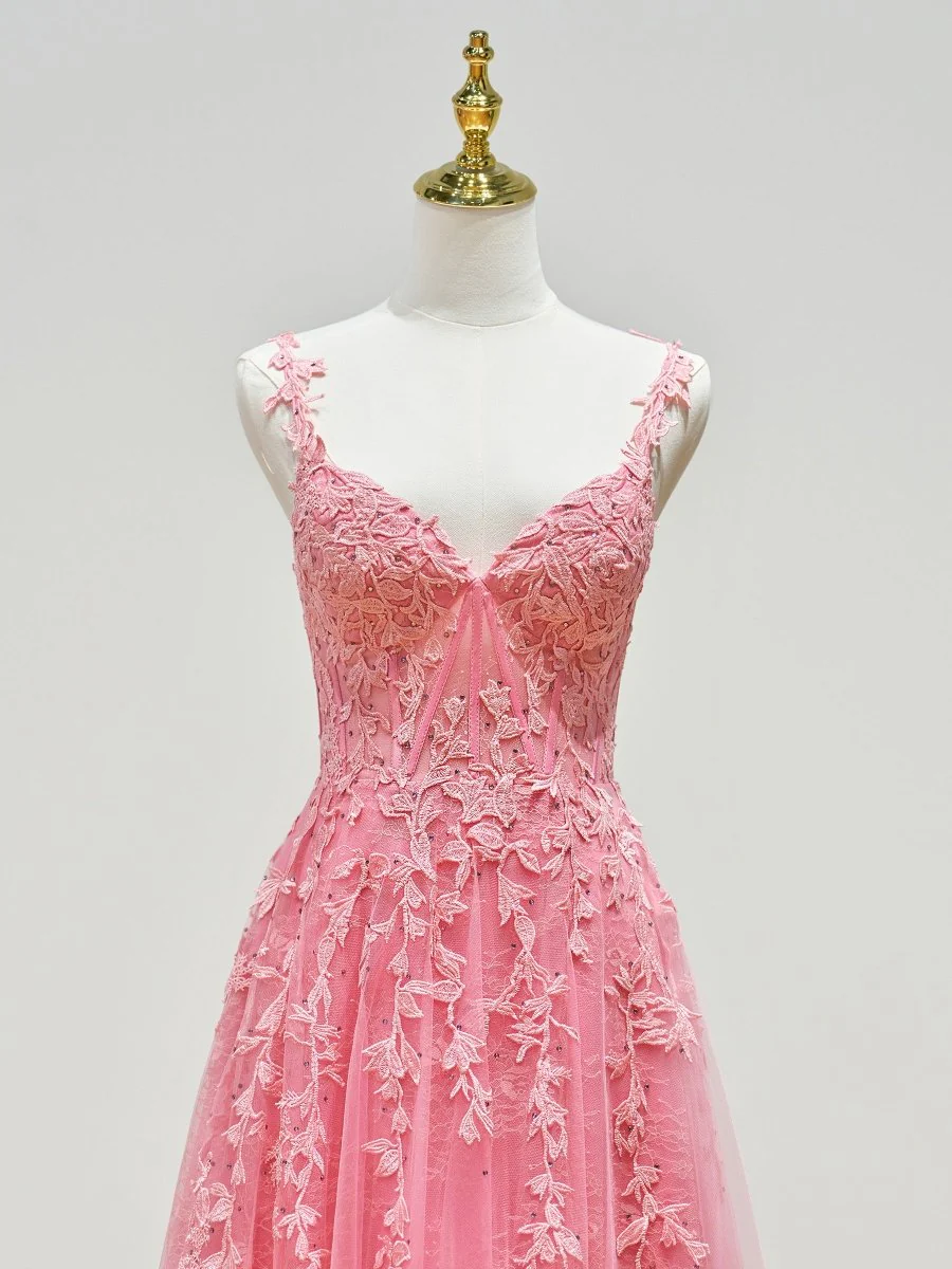 A-line Sweetheart Lace Tulle Prom Dress with Slit