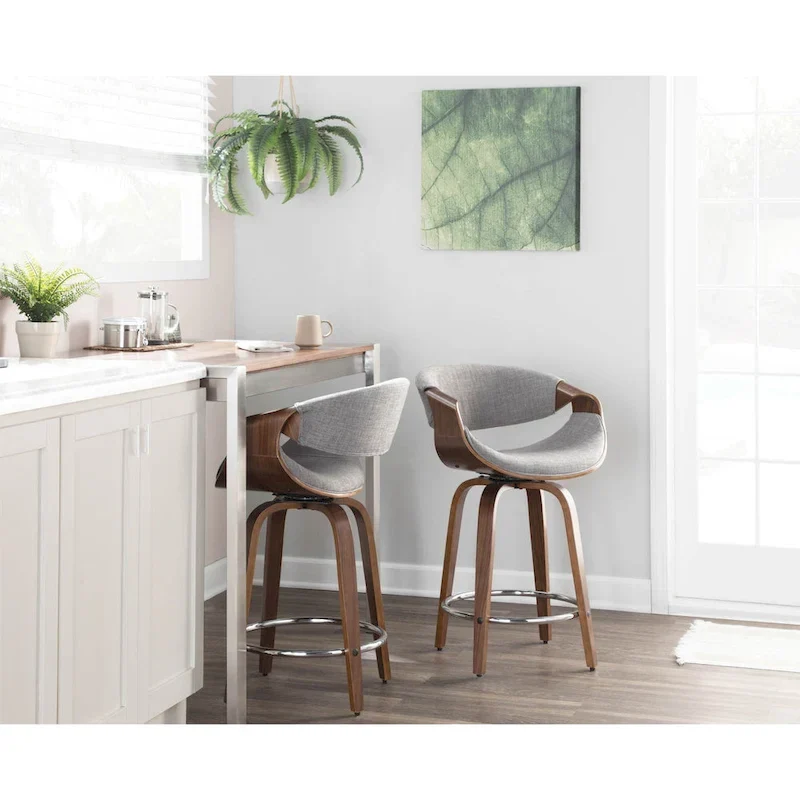 Carson Carrington Sauda 24 Fixed-Height Counter Stools with Bent Wood Legs & Round Footrest (Set of 2)