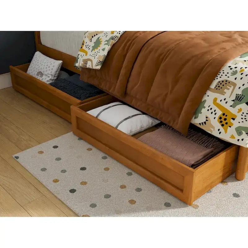 Light Toffee / White / Walnut Mid-Century Under-Bed Storage Drawers – Twin/Full, Set of 2