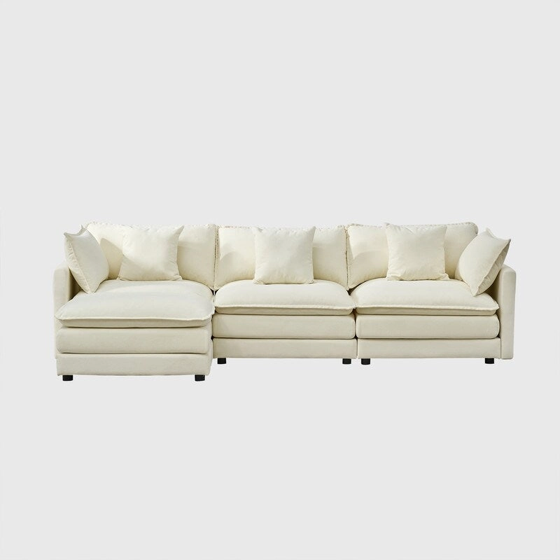 110.2 Chenille Three Seater Upholstered Sofa, Ottoman