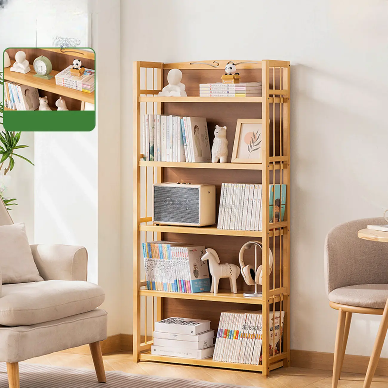 Premium Bamboo Modern Black 5-Shelf Open Bookshelf