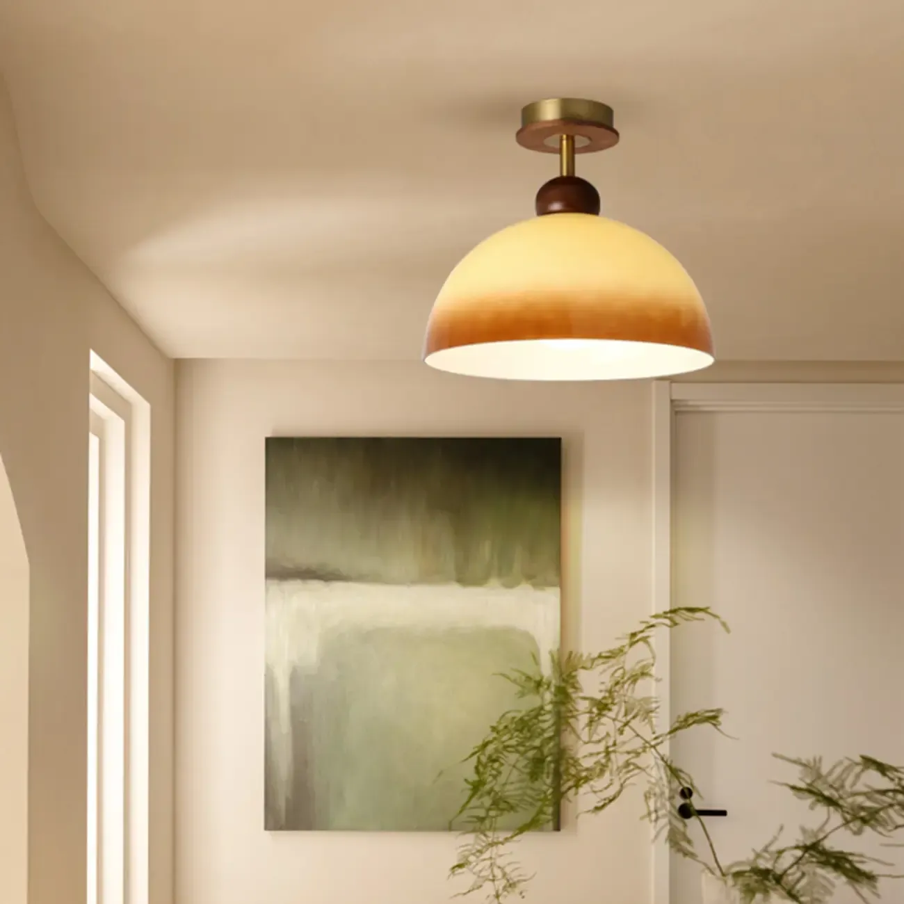 Caramel Gradient Glass Dome Semi Flush Ceiling Light
