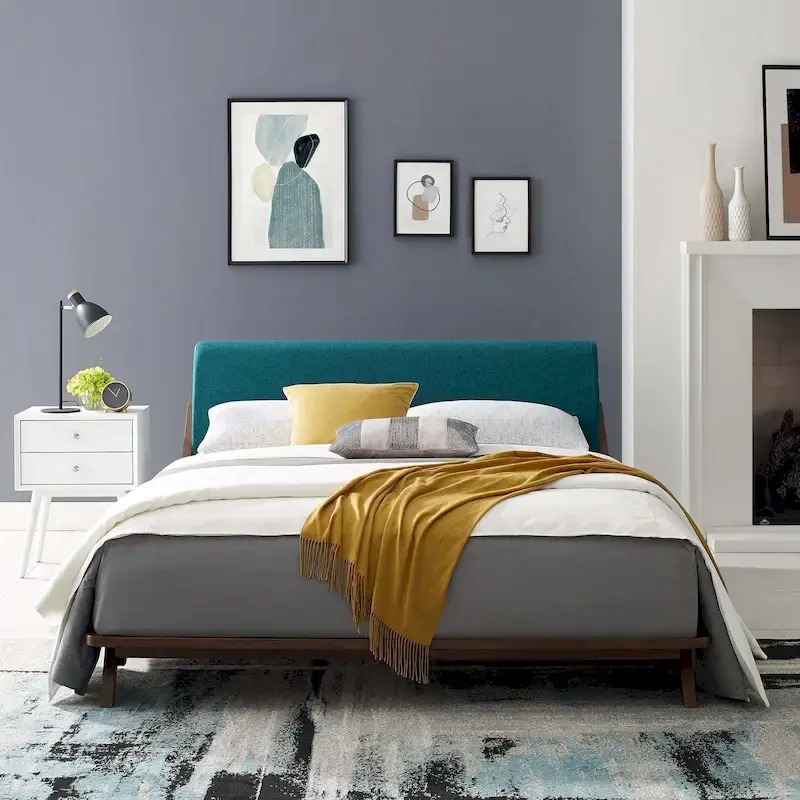 Queen Upholstered Fabric Platform Bed