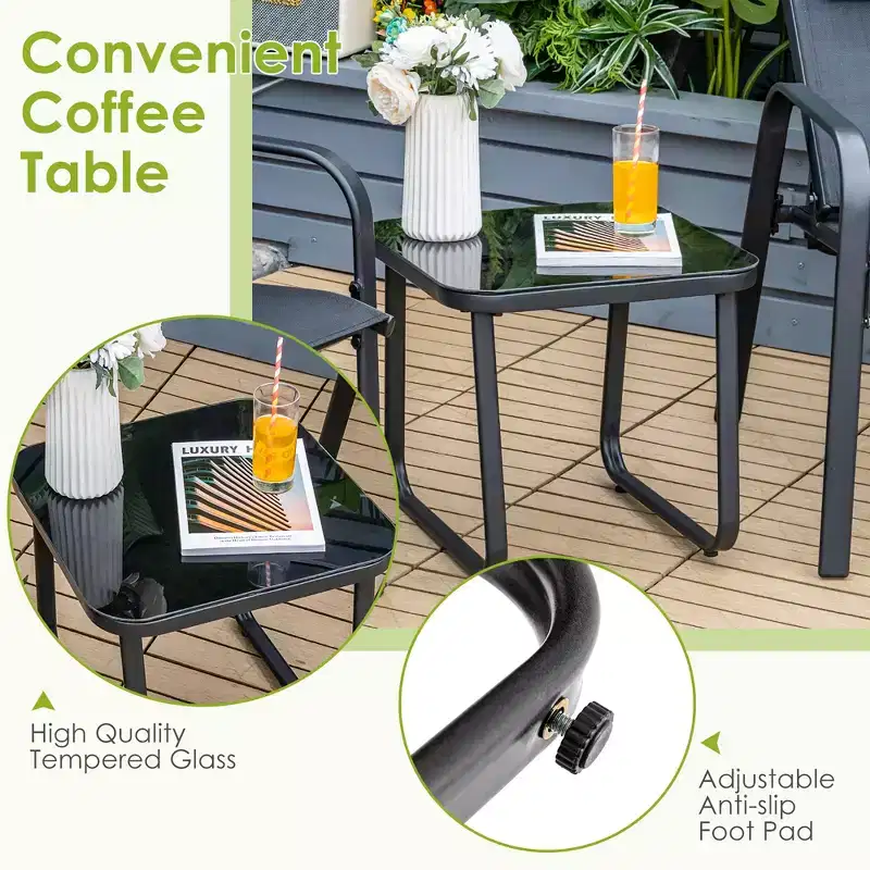 Costway 3PCS Patio Bistro Furniture Set Adjustable Back Stackable Chairs Brown\Black