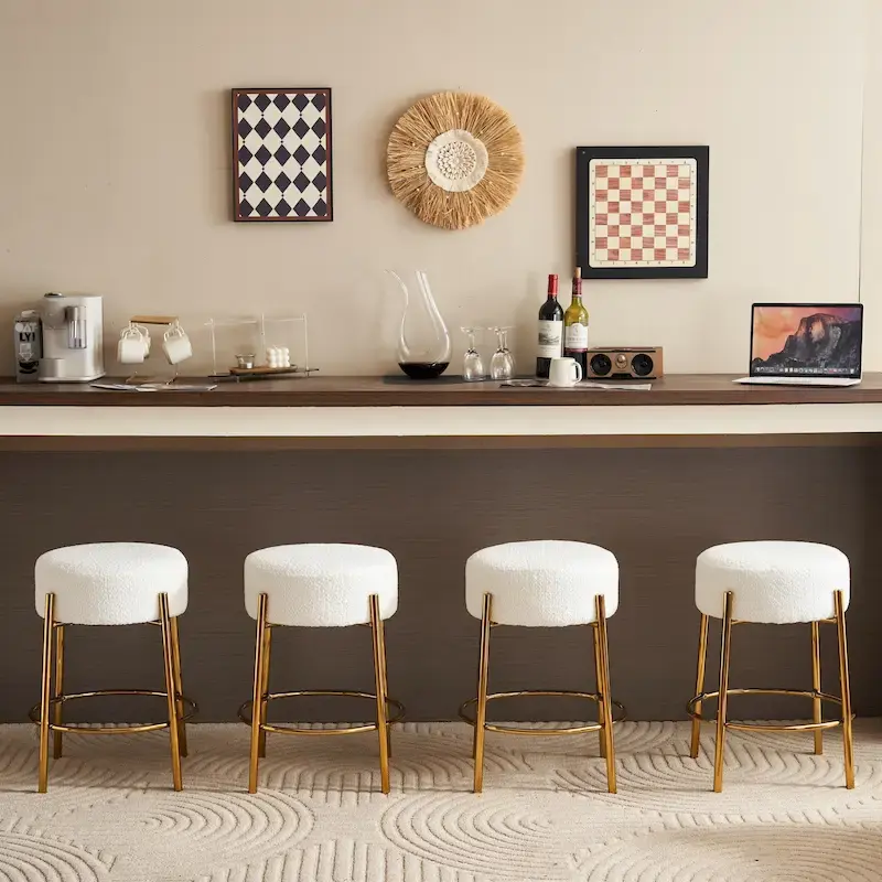 Beige+Gold Modern 20  Barstools (Set of 2)
