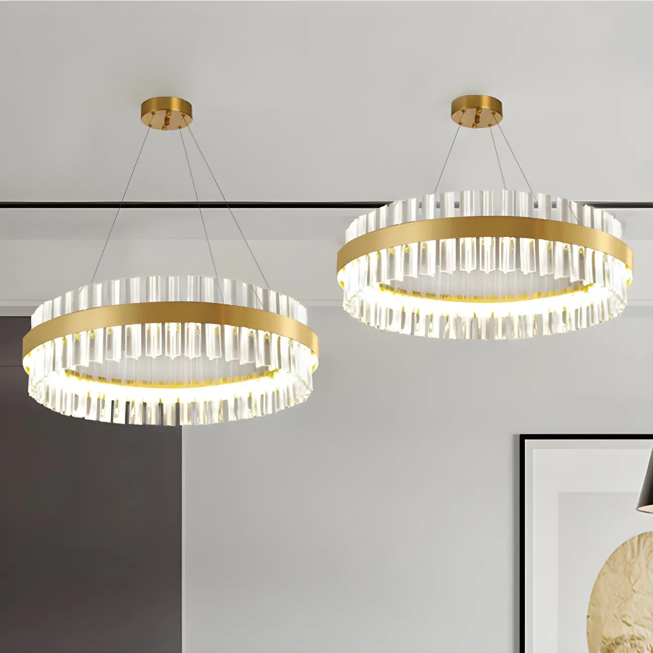 Modern Brass Round Crystal Island Chandelier