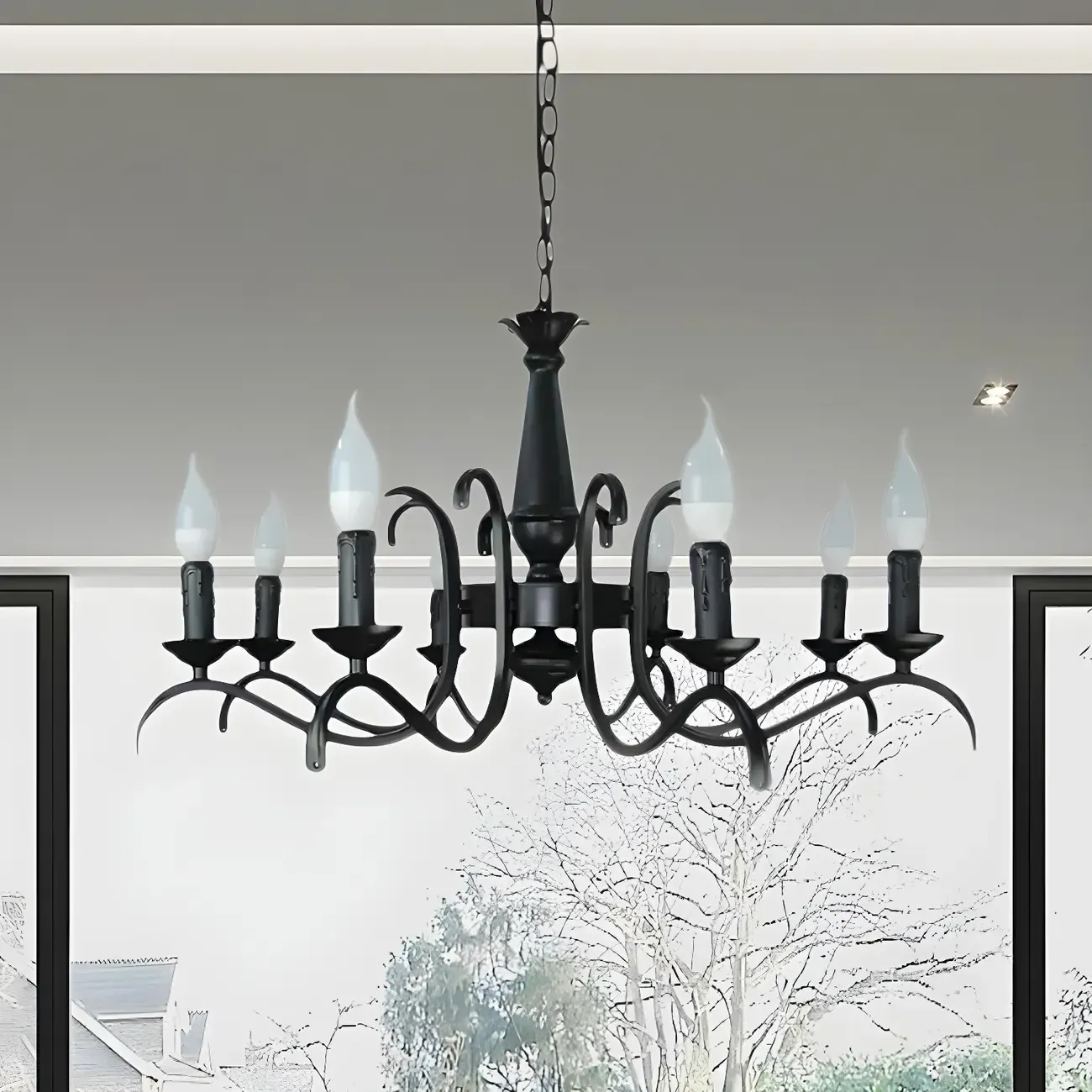 Industrial Black Metal Candelabra Chandelier