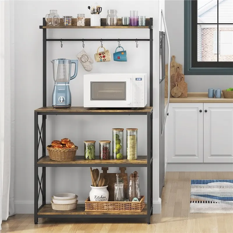 4-Tier Baker's Rack, Rustic Brown / Grey, 1-Person Kitchen Storage Shelf
