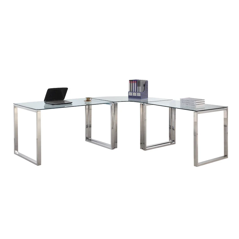 Contemporary L-Shaped Glass & Steel Computer Desk