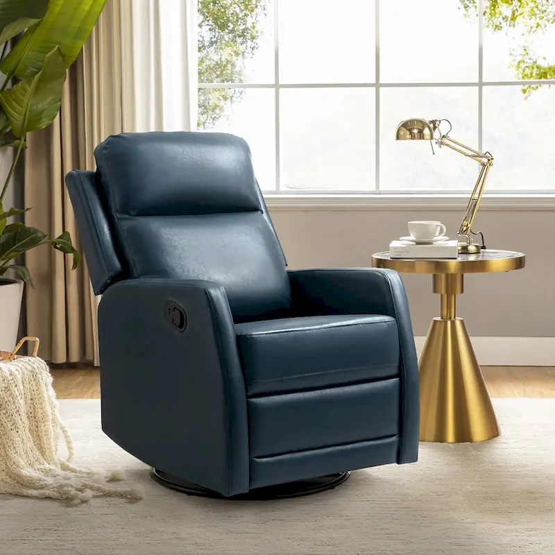Modern Faux Leather Manual Rocking Swivel Recliner with Wingback