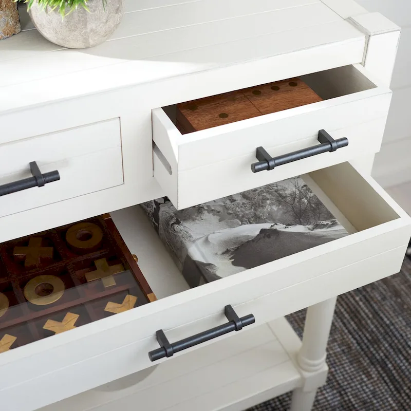 SAFAVIEH Philomene Distressed White 3-Drawer Console Table - 23.5 W x 13 L x 29.5 H - 24Wx13Dx30H