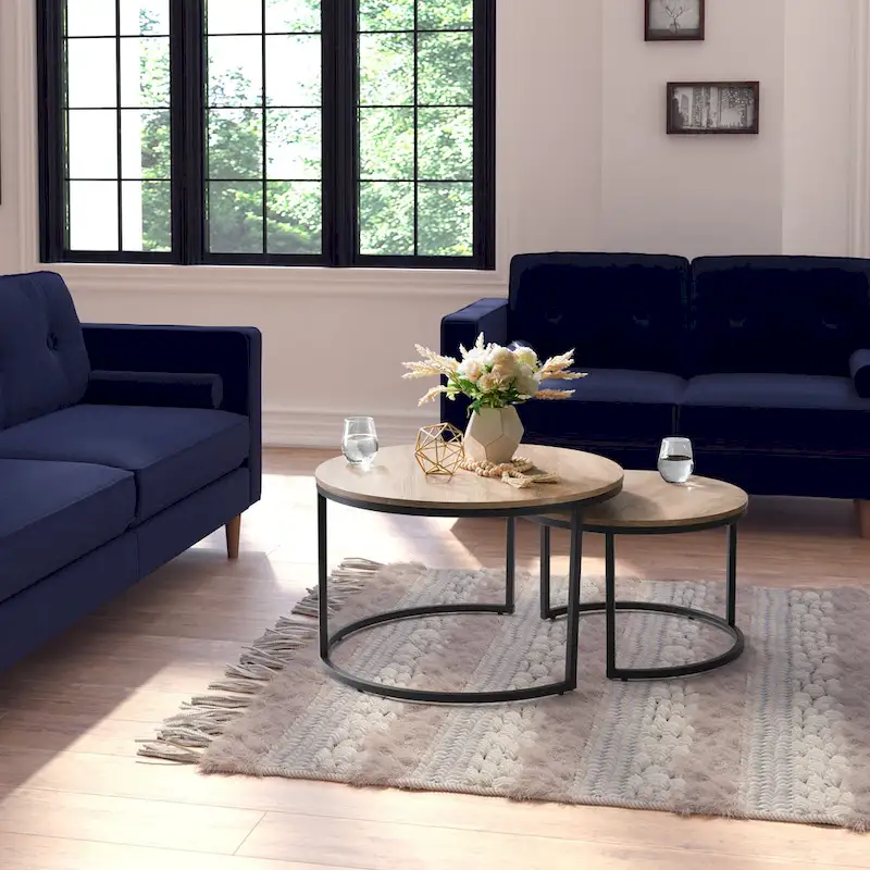 Light Brown & White Nesting Coffee Tables, Modern Style, Set of 2