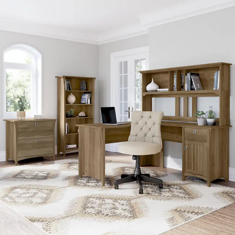 Salinas 60W L Desk with Hutch, Cabinet and Bookcase by Bush Furniture