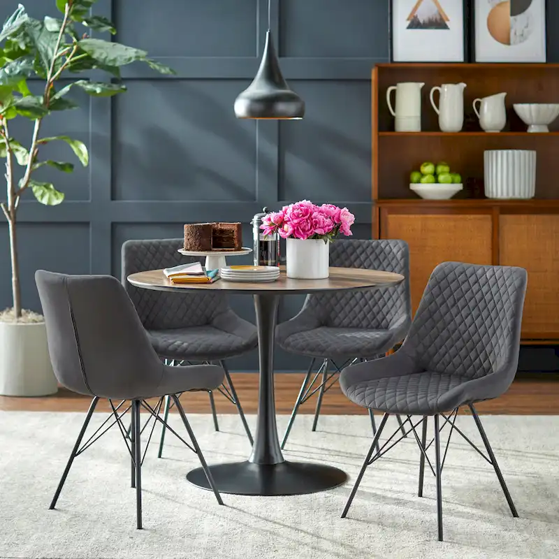 angelo:HOME Kavitt Mid-century Modern Velvet 5-piece Round Dining Set