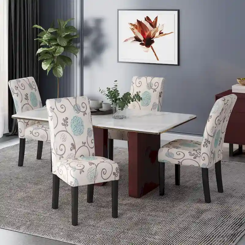 Patterned upholstered dining chairs  of 4).