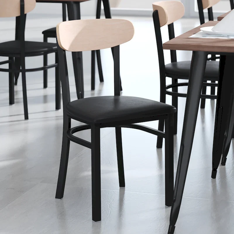 Natural Birch / Walnut Wood Back, Vinyl Seat, Bar Height Dining Chair – Set of 2