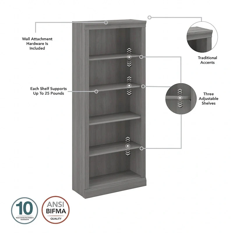 Tall 5 Shelf Bookcase