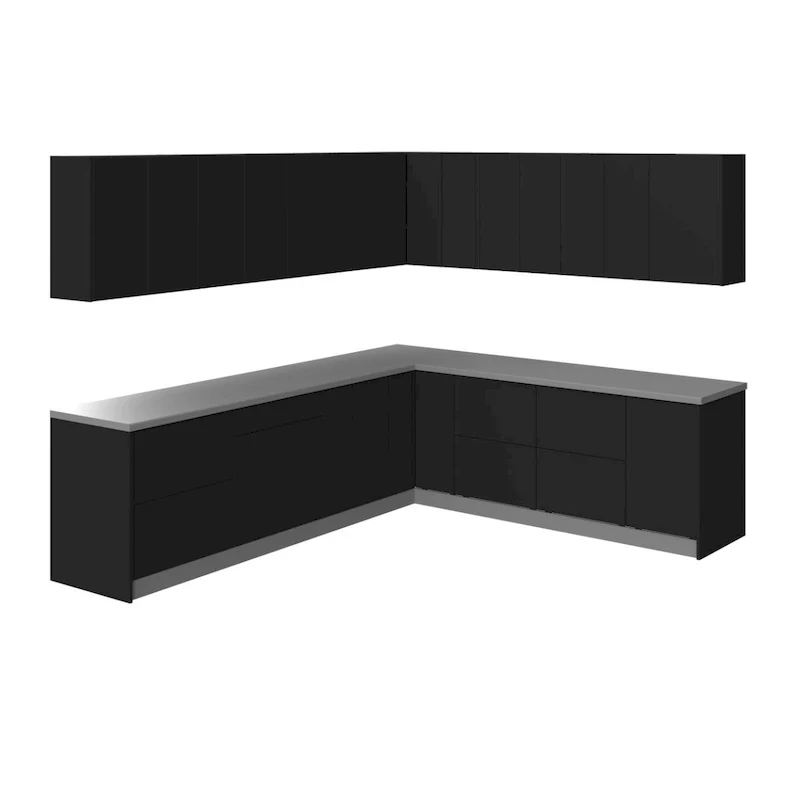 Black / White / Silver Modern Kitchen Cabinet Set, 10×8.5 Ft (102×120 in)