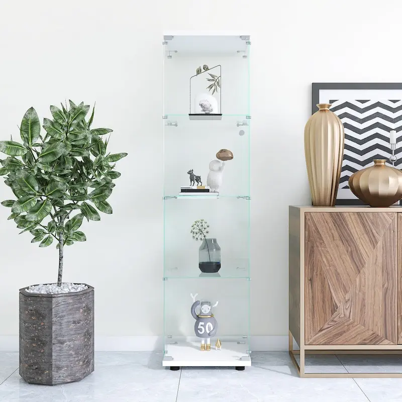 White/Black 4-Shelf Glass Display Cabinet with Door – Single