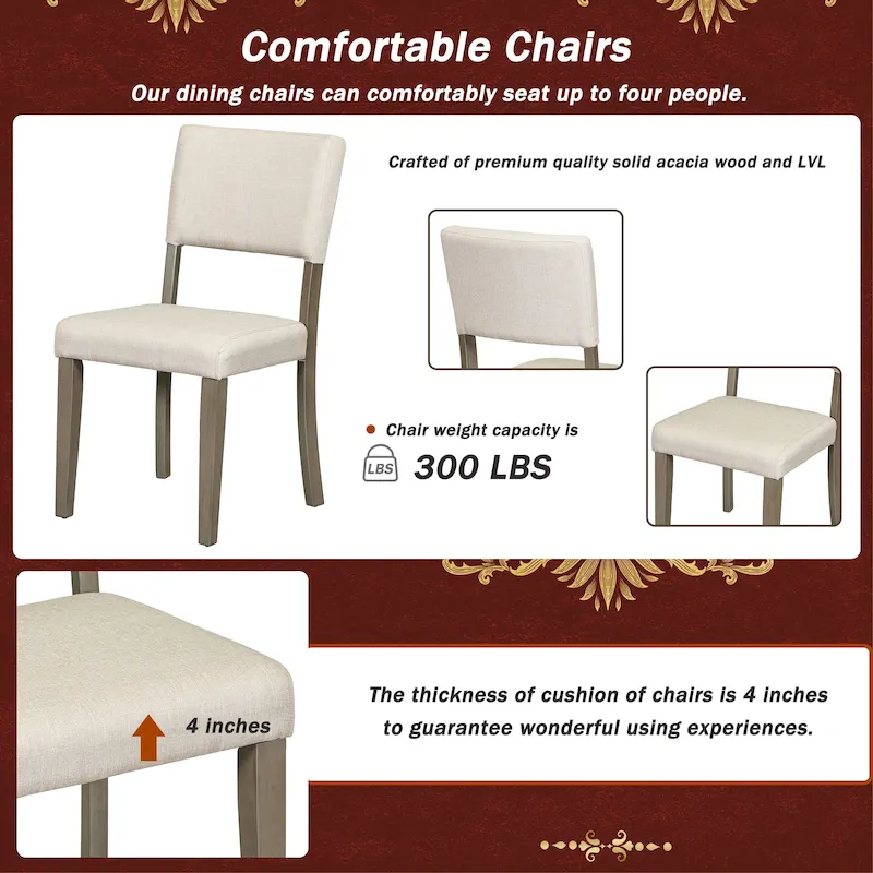 5-Piece Round Dining Table Set with Curved Trestle Style Table Legs and 4 Chairs