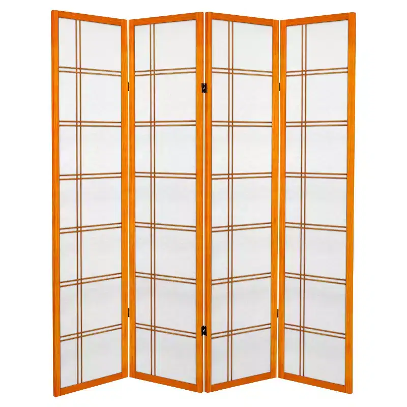 6 ft. Tall Canvas Double Cross Room Divider - Honey (4 Panels): Oriental Furniture Privacy Screen, Hardwood Frame