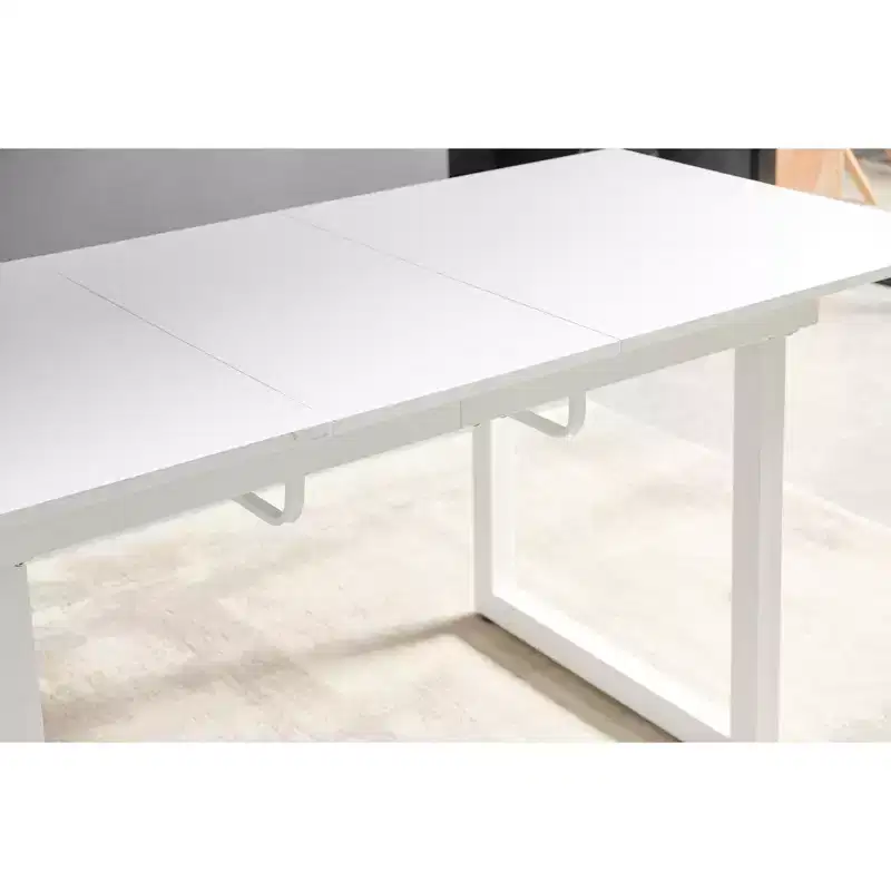 Square Extendable Dining Table with Metal Leg and MDF Top, Modern Space-Saving Design for Kitchen or Living Room
