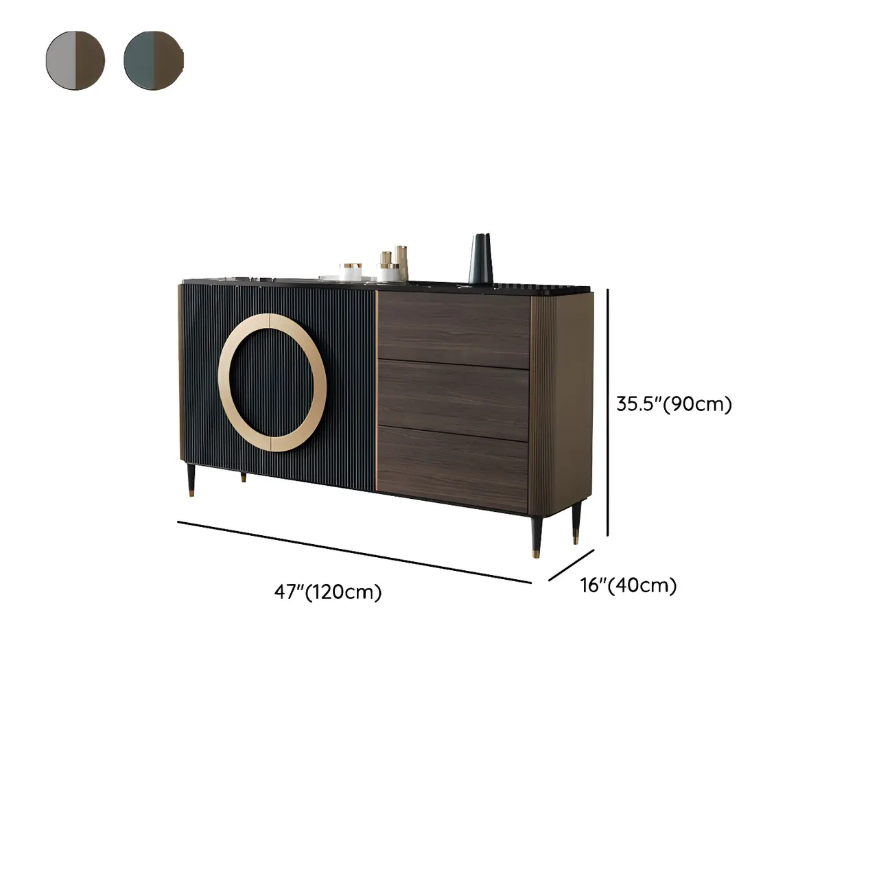 Glam Espresso Wood Buffet Table with Drawers & Cabinets