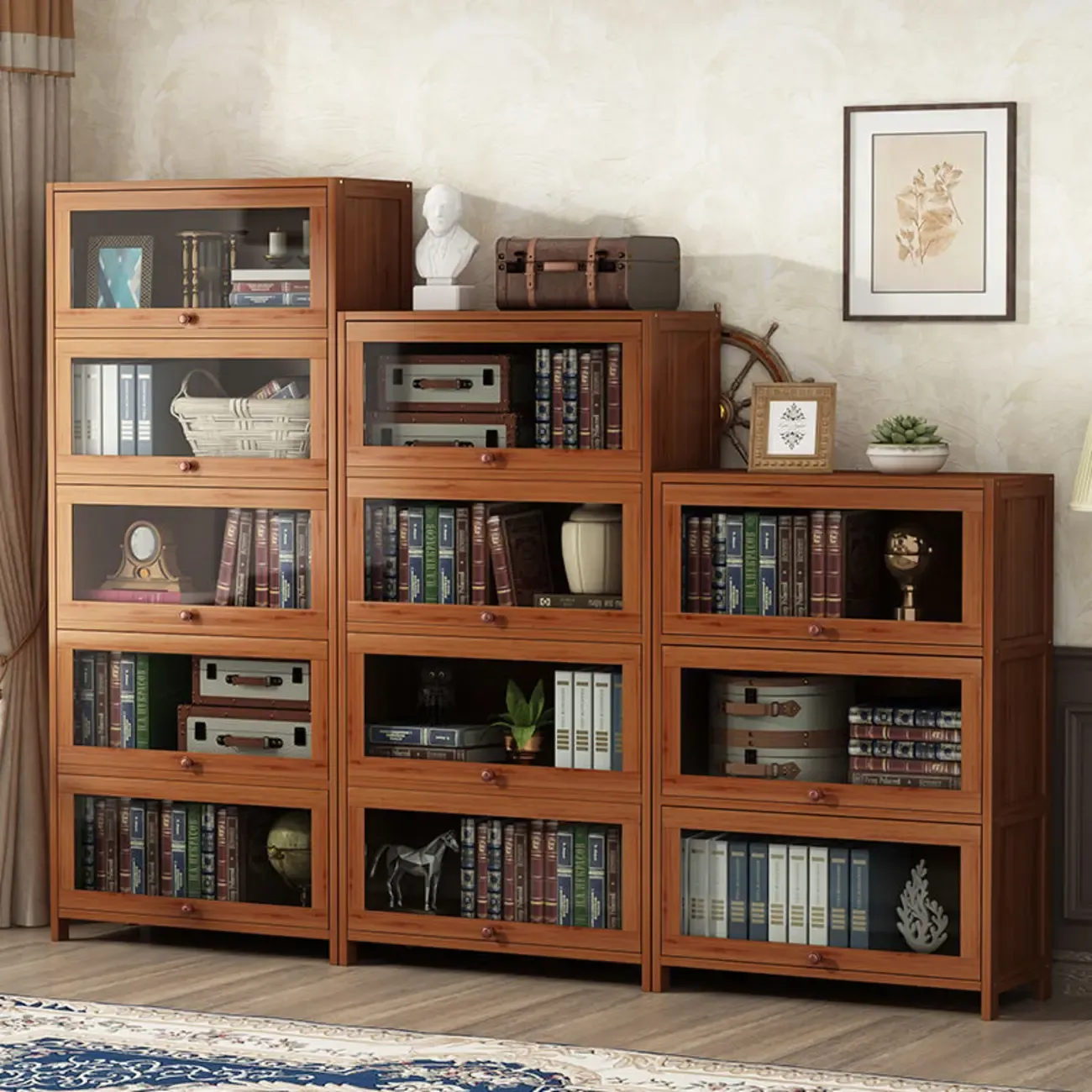 Pecan Wood Closed Back Organizer with Glass Doors