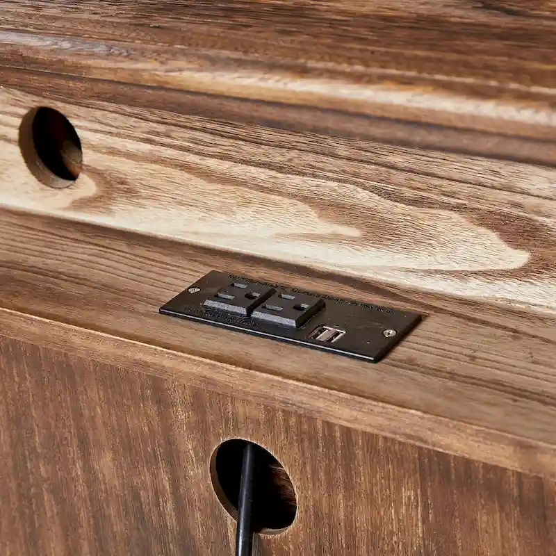 Distressed Farmhouse 3-Drawer Nightstand with Charging Station