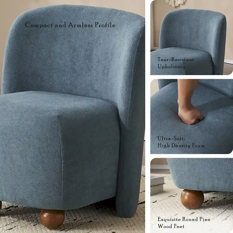 '- Eliana Modern Teddy Fabric Accent Chair with Curved Backrest and Legs