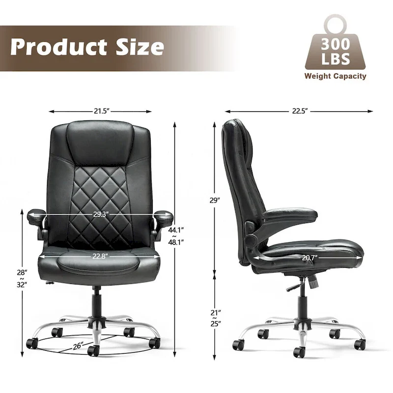 Executive PU Leather Swivel Office Chair with Flip-Up Arms Ergonomic