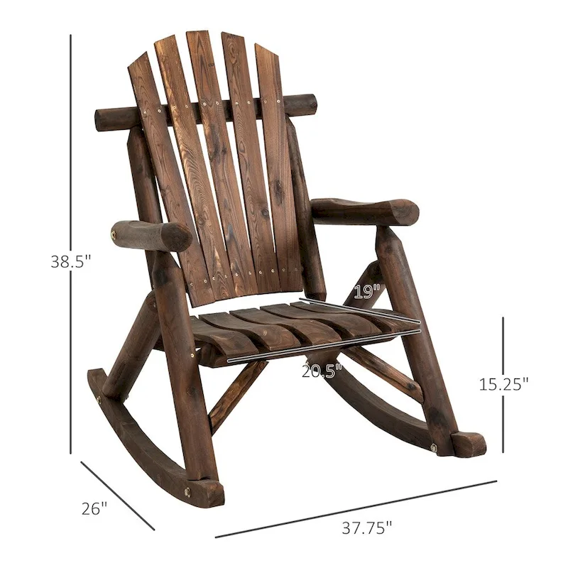 Outdoor Wood Rocking Chair with Slatted Seat and High Backrest