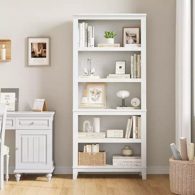 Garvee 5-Tier Wooden Bookcase -Storage Bookshelf for Home Office,Living Room,Bedroom(White)