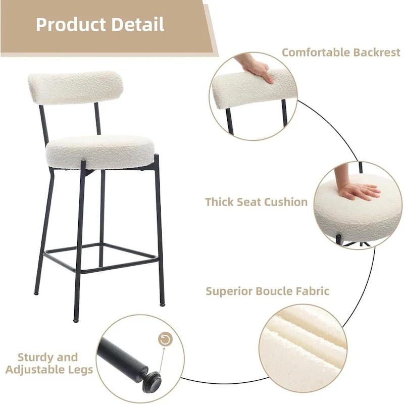 27 Modern Counter Stools Set of 2, Leather Bar Stools with Back & Pedals & Metal Legs