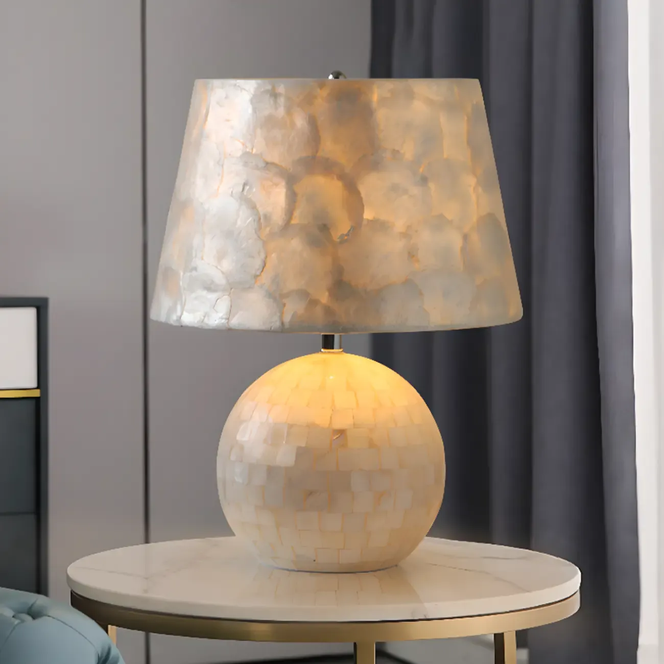 Modern Shell Table Lamp with Geometric Shade, LED