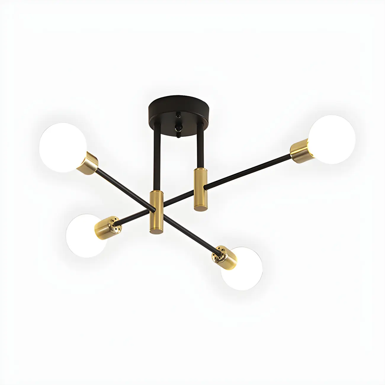 Modern Industrial Black Gold Sputnik Semi Flush Ceiling Light
