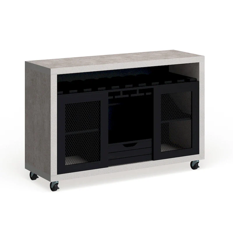 Furniture of America Sene Contemporary Rolling Buffet – 4 Shelves, Wine Rack & Stemware Rack, Black or Walnut