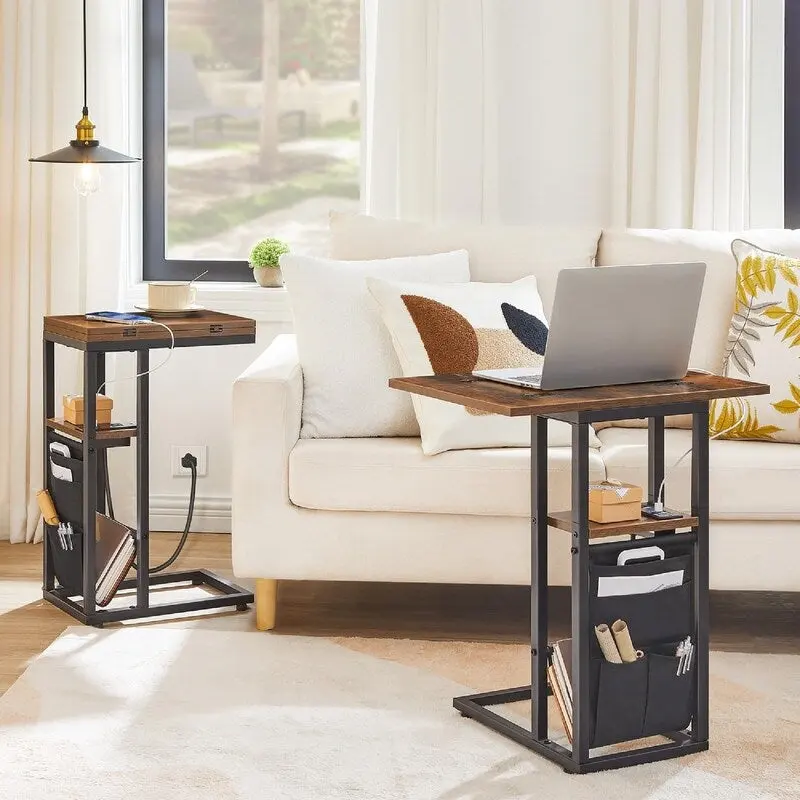 C Shaped Side Table with Charging Station - 20.5D x 15.4W x 24H