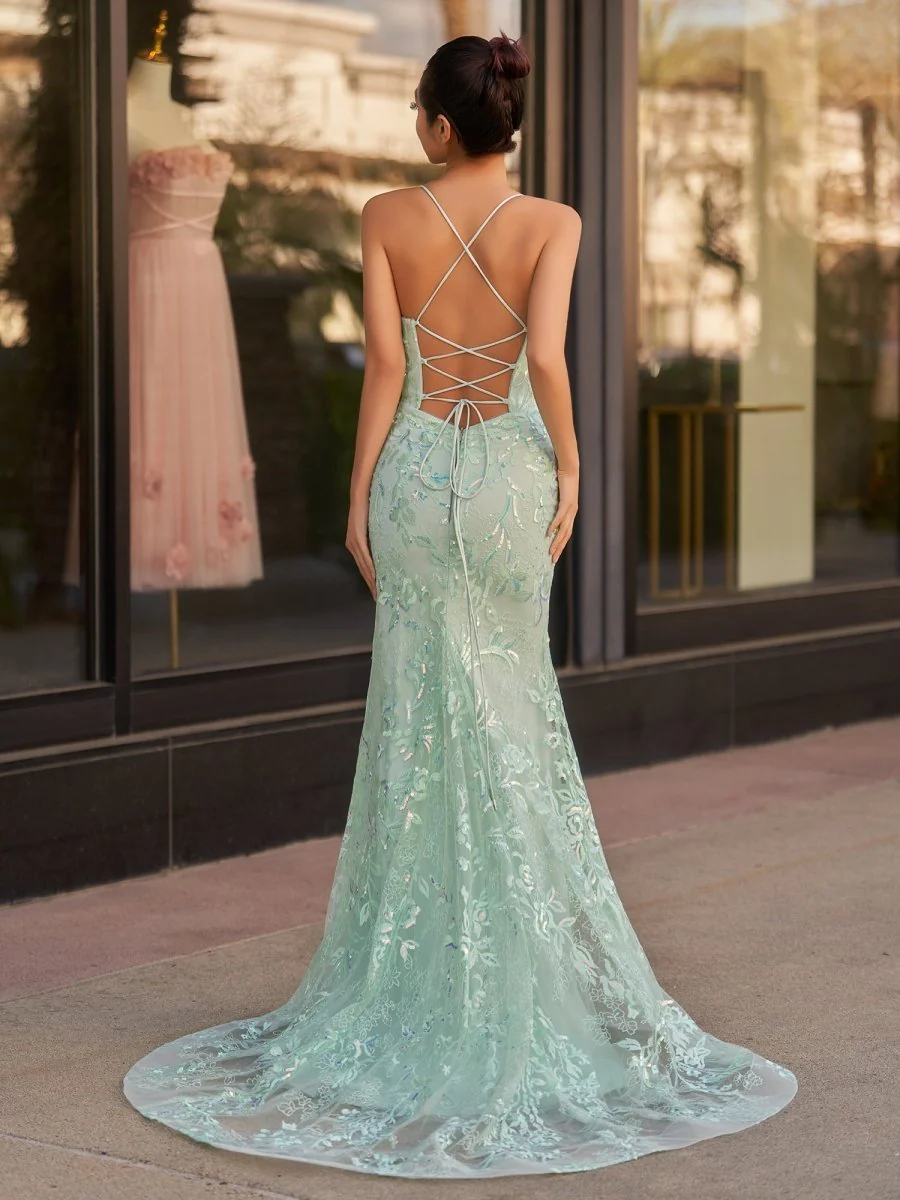 Mermaid Scoop Lace Long Prom Dress