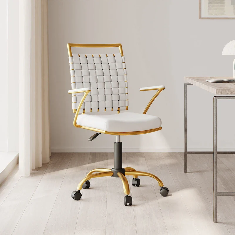Gold Home Office Desk Chair with Throw Pillow — Glam Accent Chair