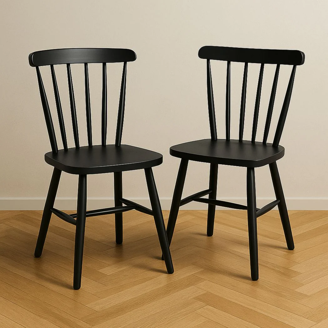 Chaises de salle à manger en bois noir avec dossier à barreaux - Lot de 2