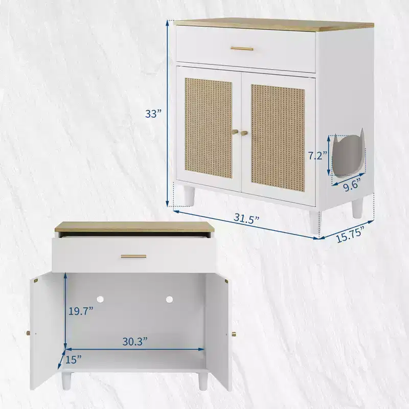 Elegant Rattan Weaving, Particle Board Construction,Rattan Cat Cabinet Spacious Interior, and Stylish Design