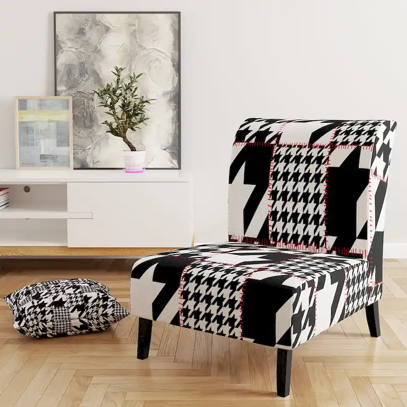 Designart Classic Houndstooth Pattern Upholstered Mid-Century Accent Chair - Arm Chair