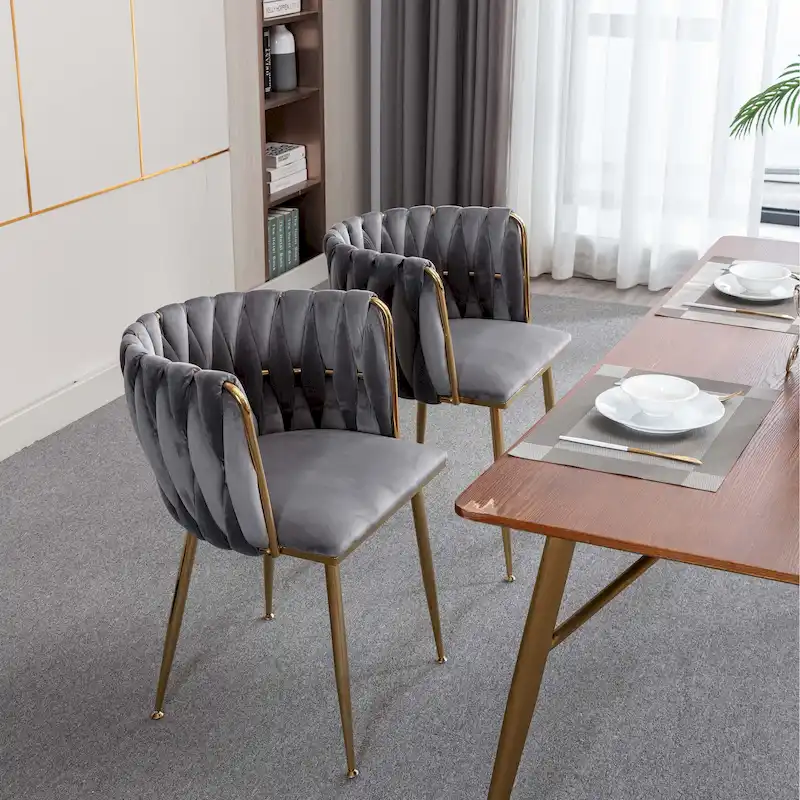 Modern Design Velvet Fabric Dining Chair,Set of 2,Grey